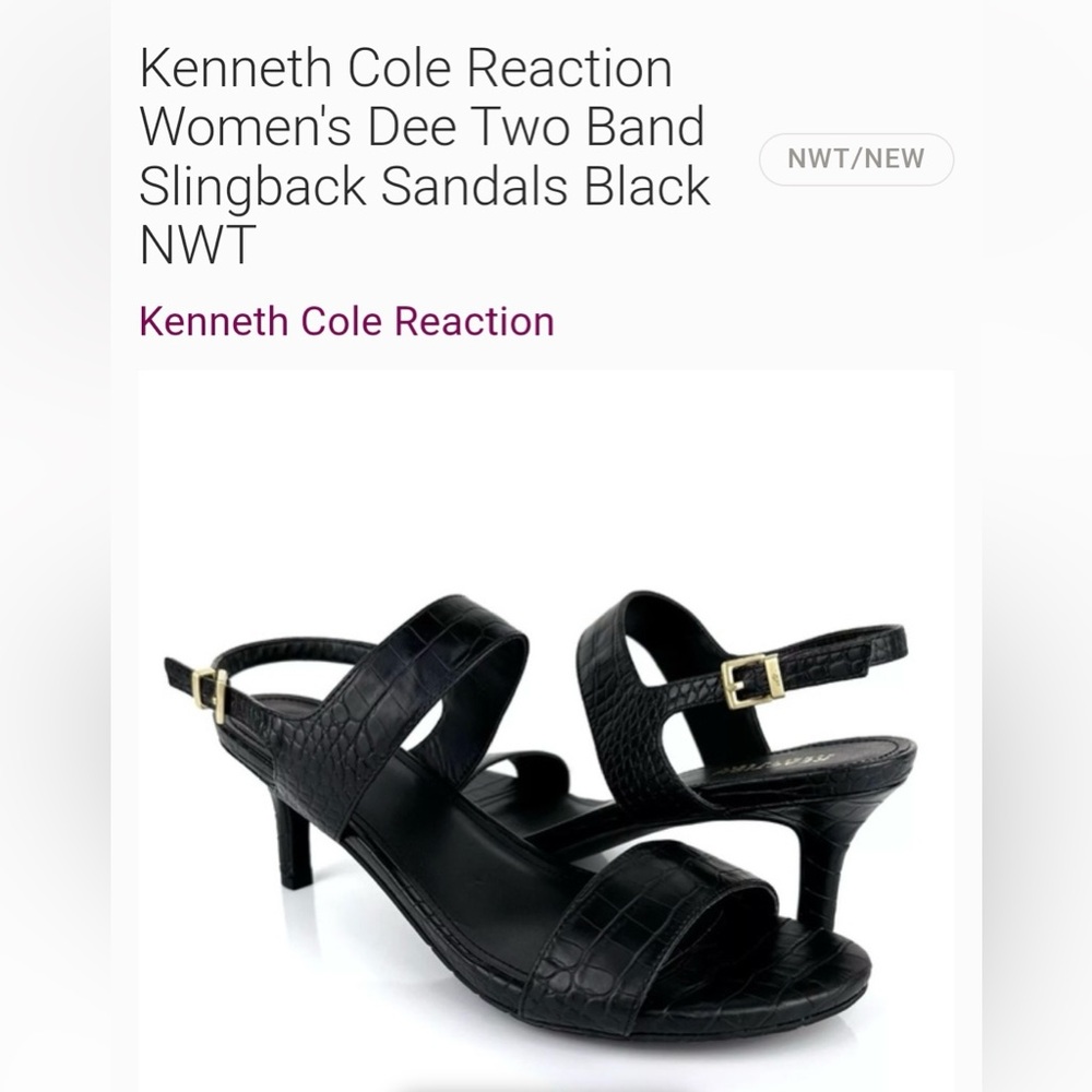 Kenneth Cole Reaction Dee Two Band Slingback Sandals Black . Size 8M Never Worn